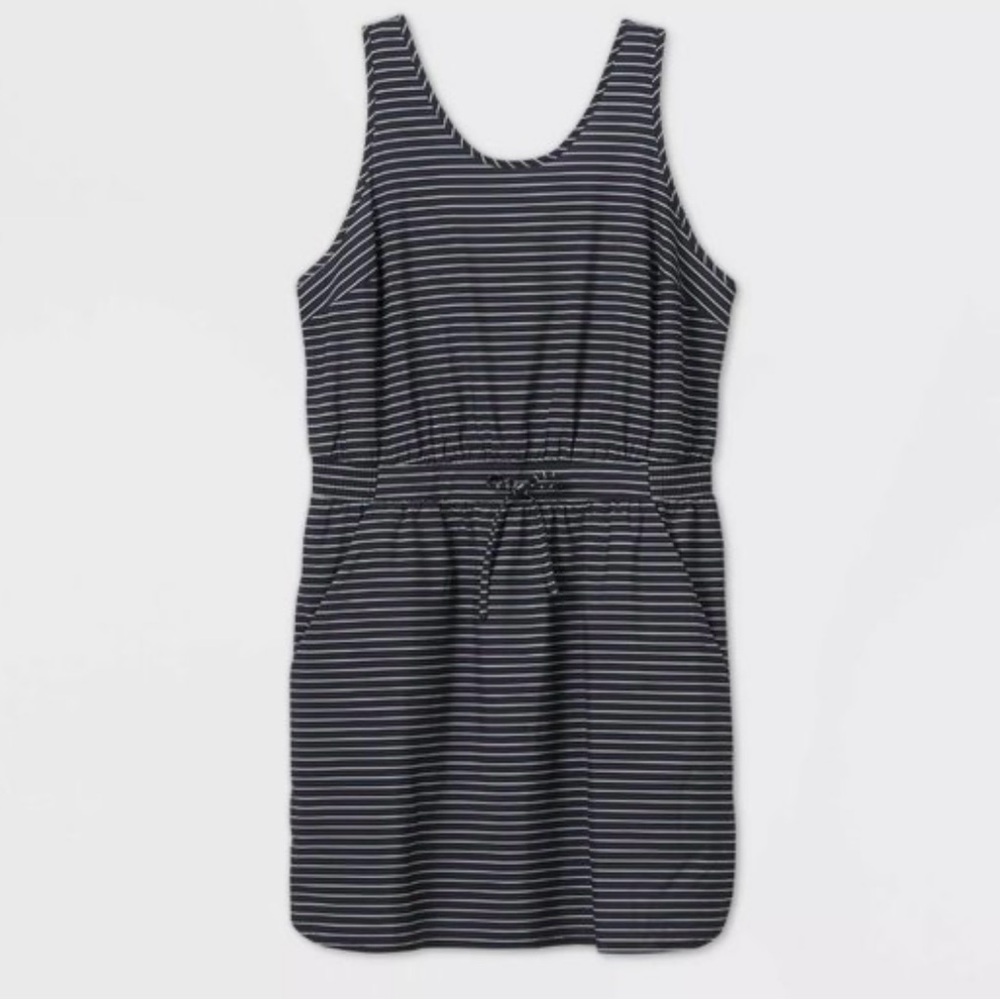 All in‎ Motion Black and White Striped Sleeveless Dress